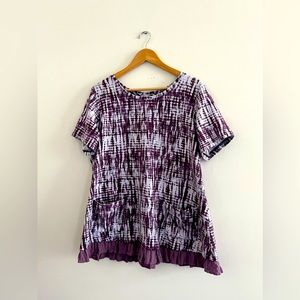 LOGO Lounge By Lori Goldstein Purple Short Sleeve Pockets Ruffled Hem Size XL